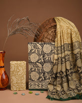 Premium  Hand Block Cotton Suit With Chiffon Dupatta